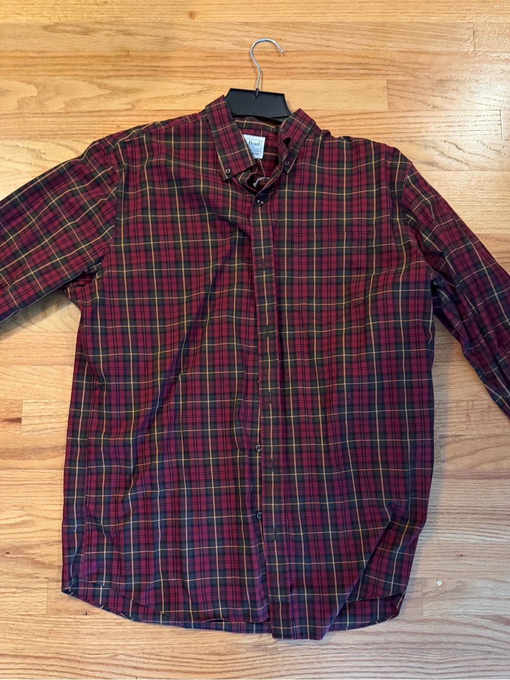 L.L. Bean Men's Red and Green Plaid Button-Down Shirt